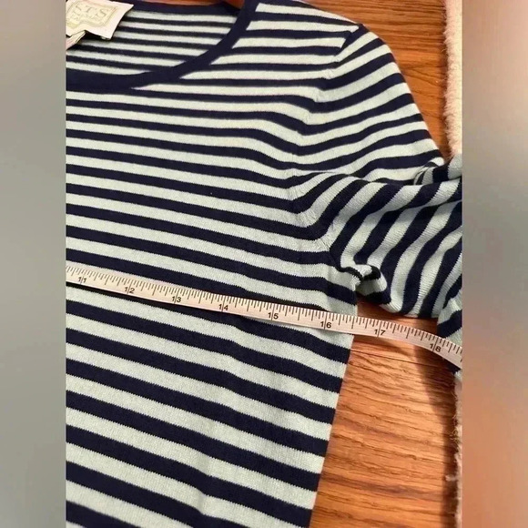 Sail to Sable STS Navy and Aqua Striped Bell Sleeve Sweater Dress M - Picture 9 of 11